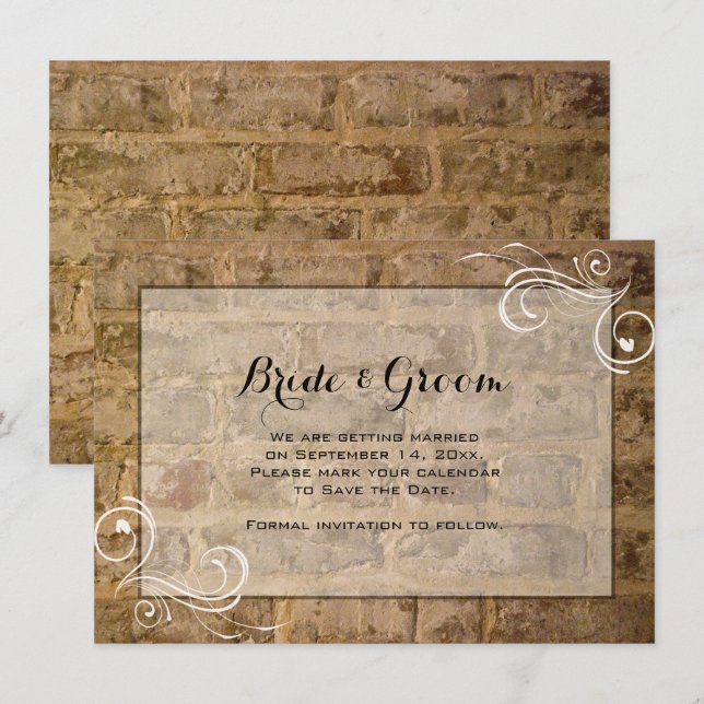 Industrial Chic Bricks Swirl Wedding Save the Date Invitation (Front/Back)