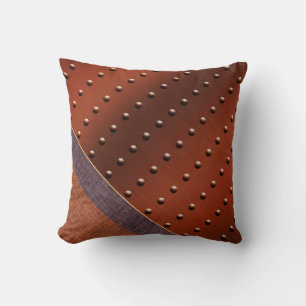 Industrial Chic Copper Rivet Burlap Weave Print Cushion