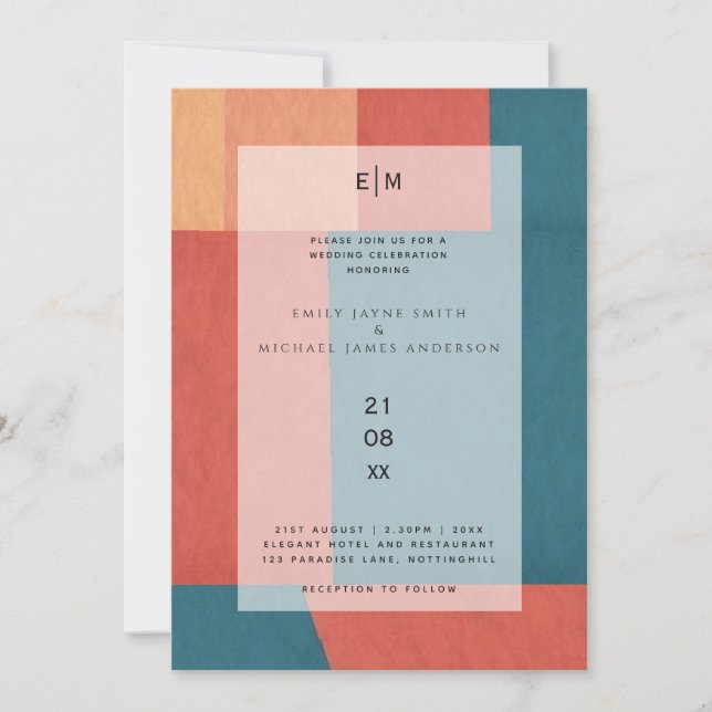 Industrial Chic Tuscan Monogram Abstract Wedding Invitation (Front)