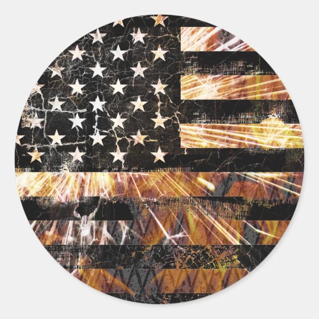 Industrial Construction Flag Sparks Classic Round Sticker (Front)
