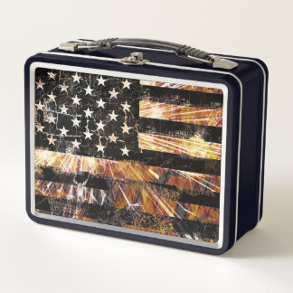 Industrial Construction Flag Sparks Metal Lunch Box