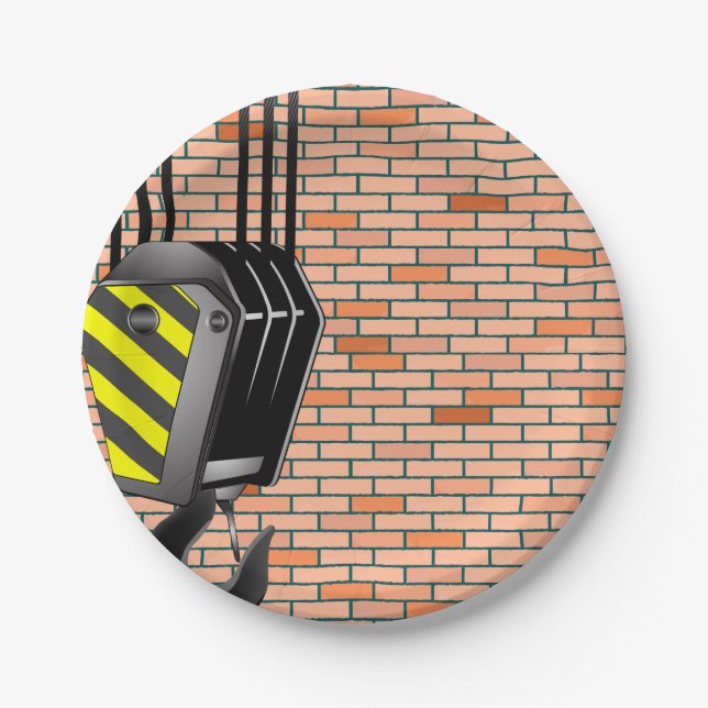 Industrial Crane Hook with Brick Wall Paper Plate (Front)