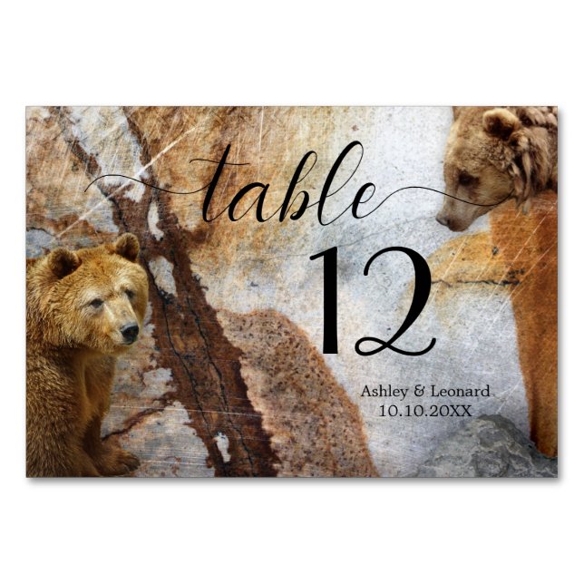 Industrial Design Bear Wedding Table Number Card (Front)
