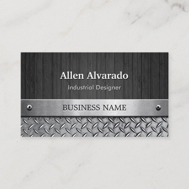 Industrial Designer - Wood and Metal Look Business Card (Front)