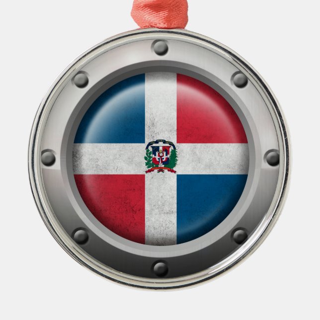 Industrial Dominican Republic Flag Steel Graphic Metal Tree Decoration (Front)