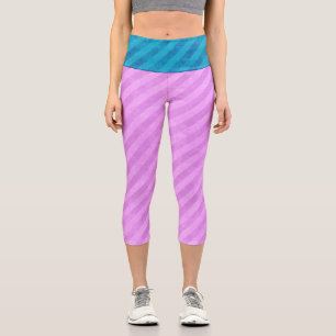Industrial Electric Blue and Pink Stripes Capri Leggings