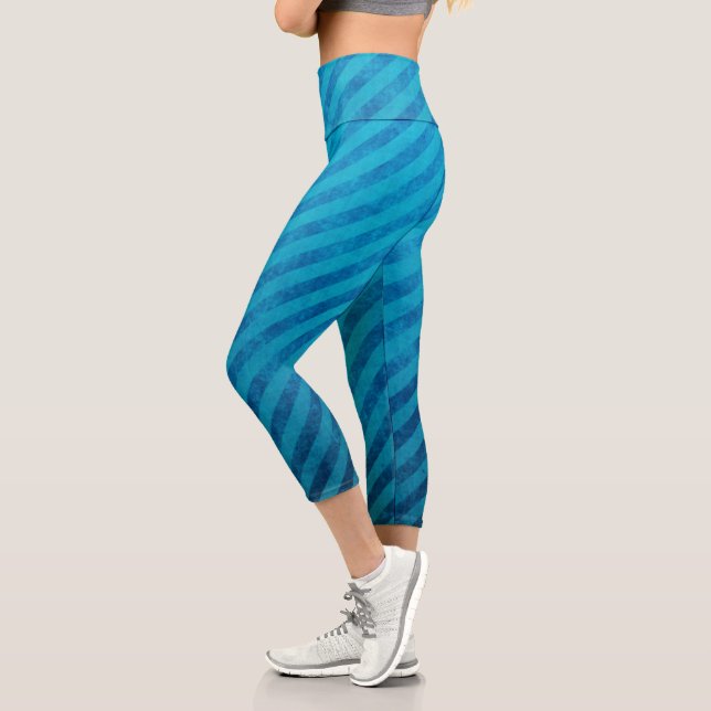 Industrial Electric Blue Stripes Capri Leggings (Left)
