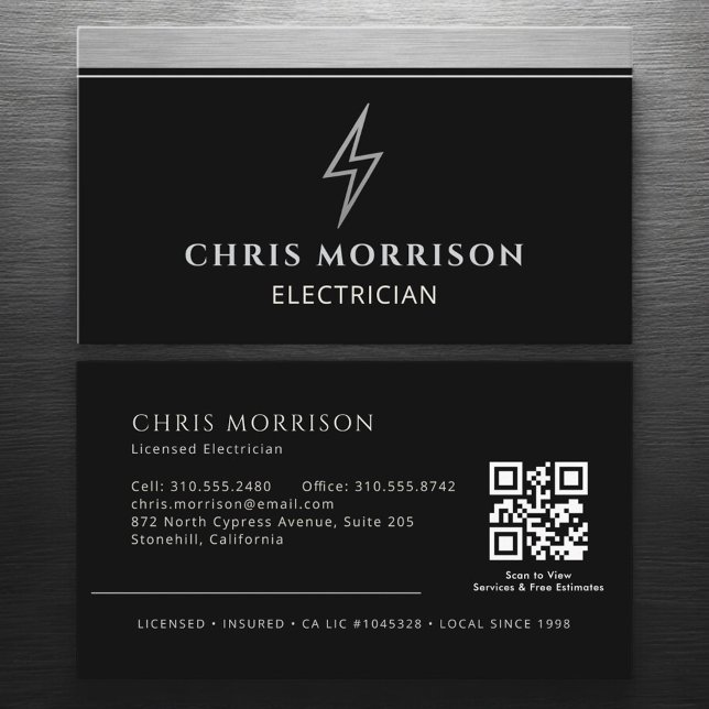 Industrial Electrician Metallic QR Code Business Card (Creator Uploaded)
