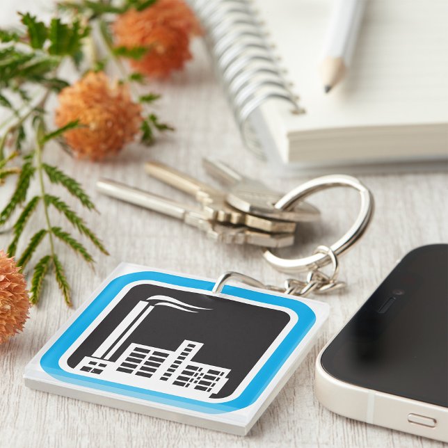 Industrial Factory Icon with Smokestacks Key Ring (Creator Uploaded)