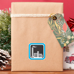 Industrial Factory Icon with Smokestacks Square Sticker