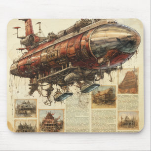 Industrial Fantasy Copper Zeppelin City Blueprint Mouse Pad