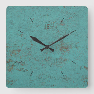 INDUSTRIAL | Flaky blue paint plus lettering Square Wall Clock