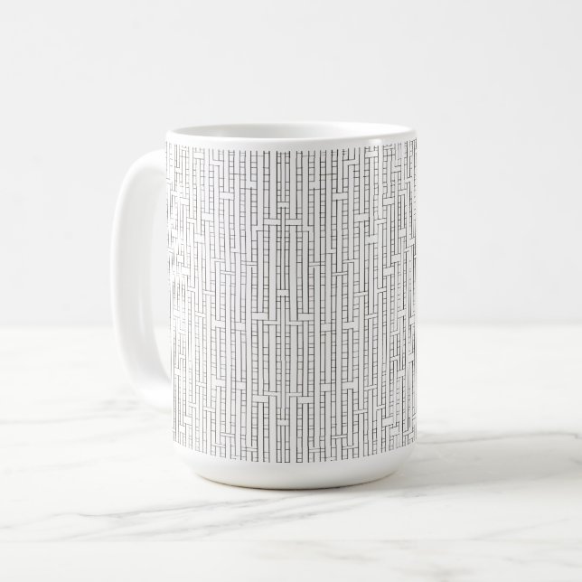 Industrial Grid-Black And White Modern Geometric Coffee Mug (Front Left)