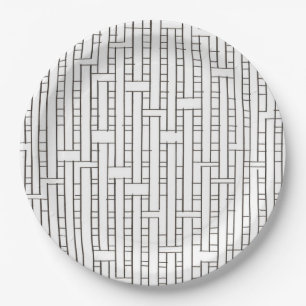 Industrial Grid-Black And White Modern Geometric Paper Plate