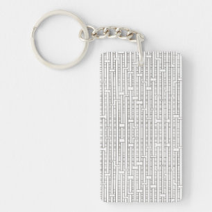 Industrial Grid-Black And White Modern Minimalist Key Ring