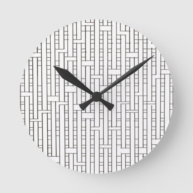 Industrial Grid-Black And White Modern Minimalist Round Clock (Front)