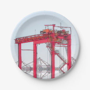 Industrial Harbour Harbour Port Crane Sketch Paper Plate