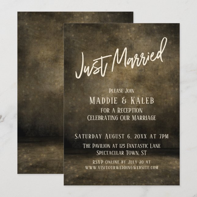 Industrial Just Married Lights Casual Typography Invitation (Front/Back)
