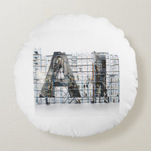 Industrial Letterform Architecture Art Round Cushion