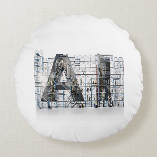 Industrial Letterform Architecture Art Round Cushion (Front)