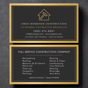 Industrial Metallic General Contractor Gold  Business Card