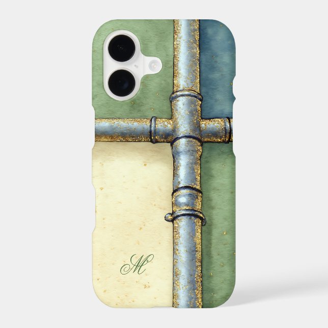 Industrial Metallic Pipe Art Case with Monogram (Back)