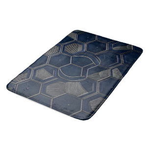 Industrial Midnight Hex: Dark Slate & Silver Bath Mat