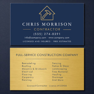 Industrial Navy Blue & Gold Building Construction Business Card