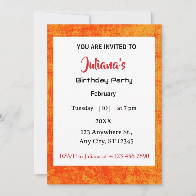 Industrial Orange Red Grungy Birthday Invitation (Front)