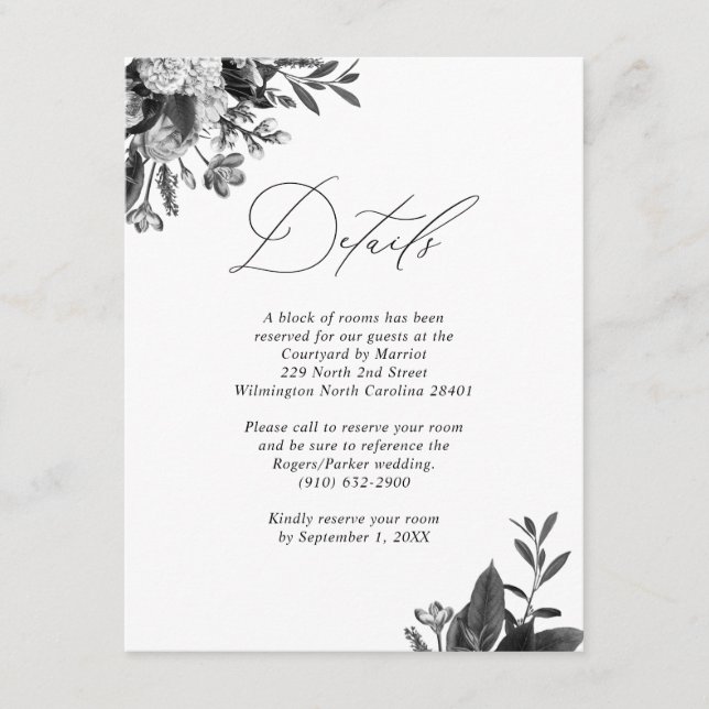 Industrial Rustic Chic Floral Guest Information Enclosure Card (Front)