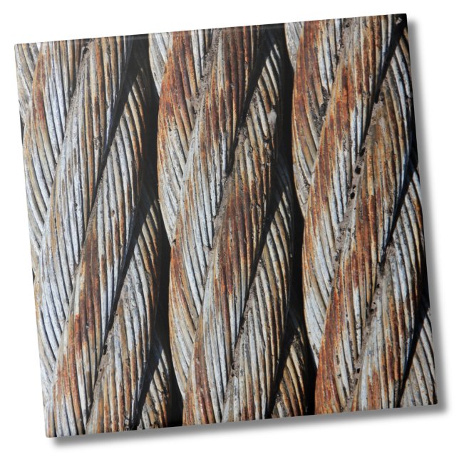 Industrial Rustic Metal Rope Tile (Rustic Distressed Metal Cable Rope Beach Nautical Ceramic Tile)