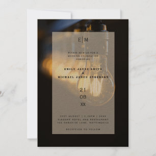 Industrial Rustic Warehouse Edison Lights Wedding Invitation