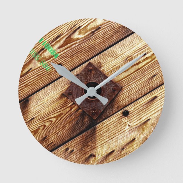Industrial Rustic Wood Round Clock (Front)