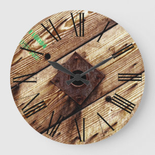 Industrial Rustic Wood Stripes Large Clock
