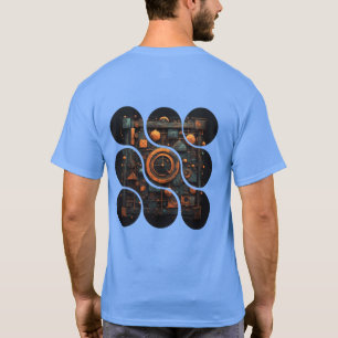 Industrial Steampunk Mosaic: Orange & Steel Geomet T-Shirt