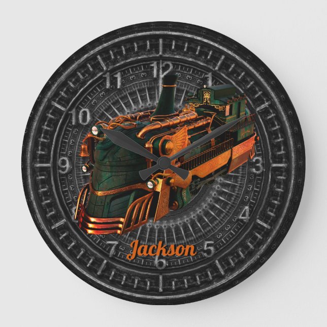 Industrial Steampunk Steam Train Large Clock (Front)