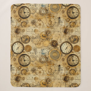 Industrial Steampunk Timepiece Sepia Brass Sherpa Blanket