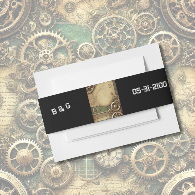 industrial Steampunk Victorian Gearwork Wedding Invitation Belly Band (Creator Uploaded)