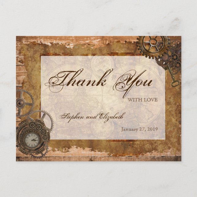 Industrial Steampunk Vintage Map Wood Postcard (Front)