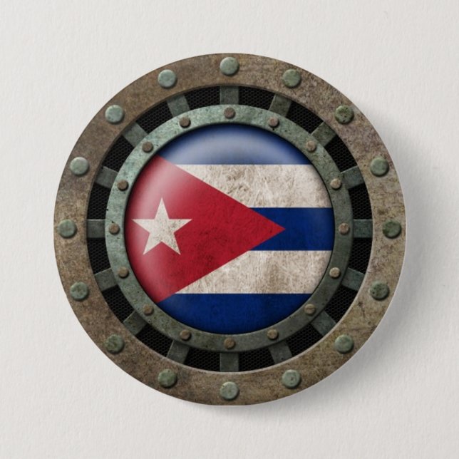 Industrial Steel Cuban Flag Disc Graphic 7.5 Cm Round Badge (Front)