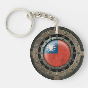Industrial Steel Taiwanese Flag Disc Graphic Key Ring