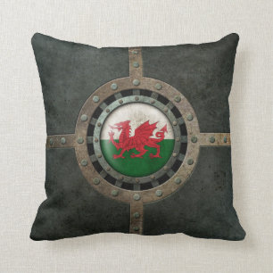 Industrial Steel Welsh Flag Disc Graphic Cushion