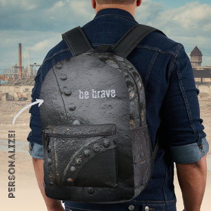 Industrial style minimalist black metal printed backpack