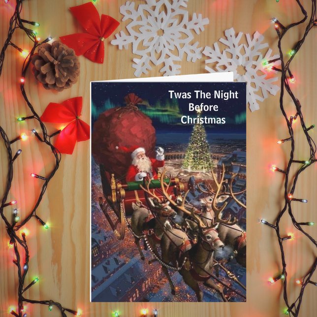 Industrial Vintage Santa Claus Flying Reindeer Card (Creator Uploaded)