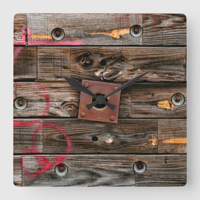 Industrial Wood Rustic Wooden Wire Spool Square Wall Clock (Front)