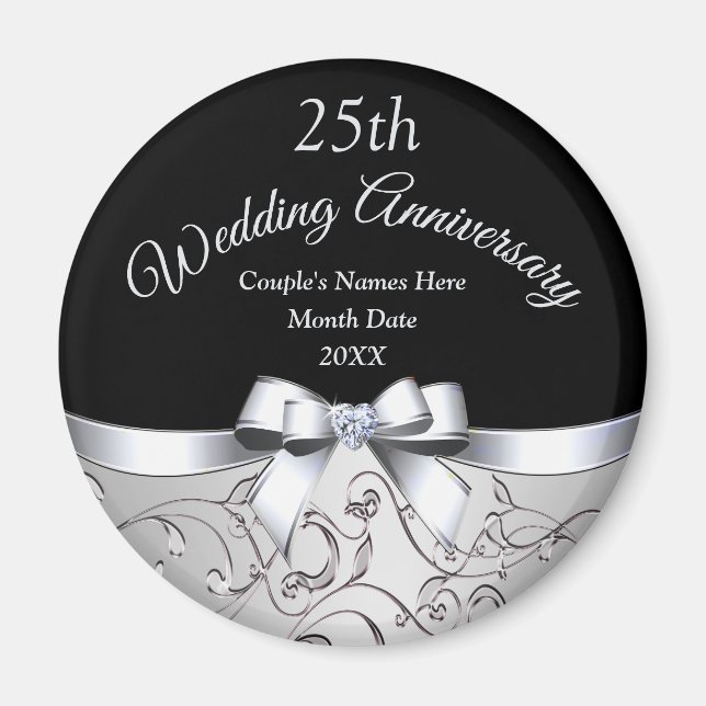 Inexpensive 25th Wedding Anniversary Party Favors Magnet (Front)