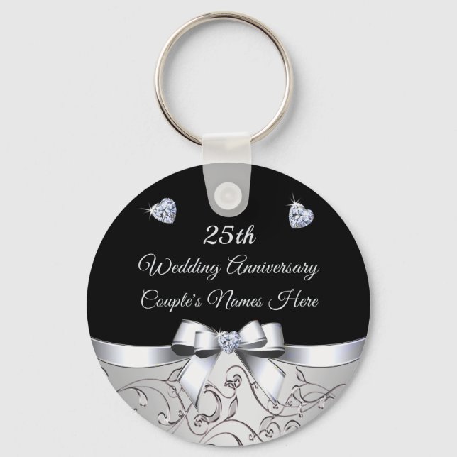 Inexpensive 25th Wedding Anniversary Party Favours Key Ring (Front)