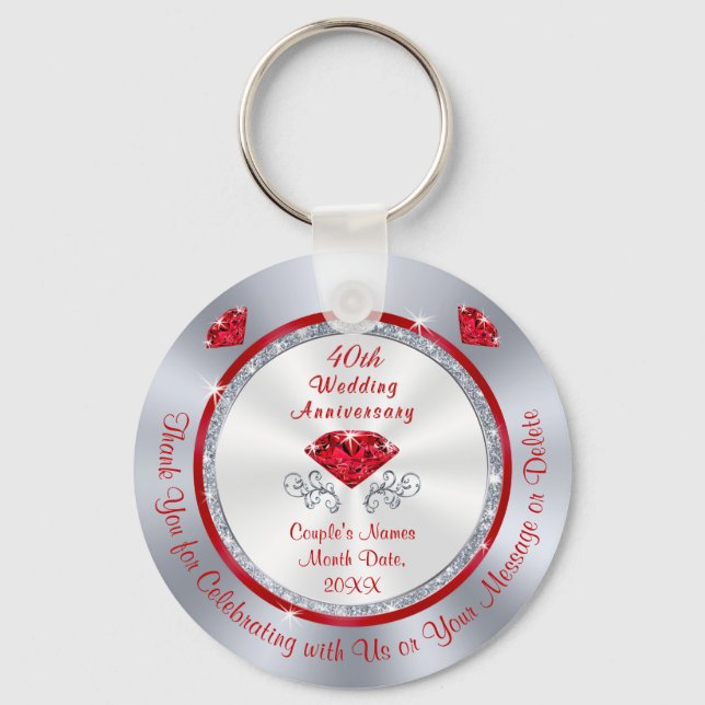Inexpensive, 40th Anniversary Party Favours Key Ring (Front)