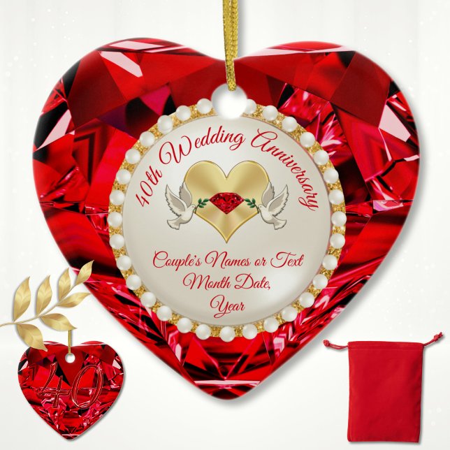 Inexpensive, 40th Wedding Anniversary Gift, Ruby Ceramic Tree Decoration (Inexpensive, 40 year anniversary gift for friends. Ruby, 40th anniversary ornament. 40th anniversary)
