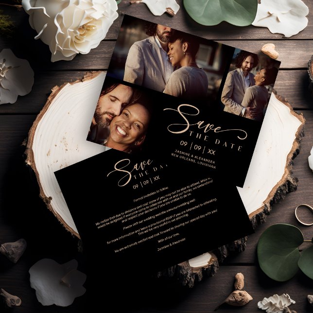 Inexpensive Black Trendy Collage Wedding 3 Photos (Inexpensive Black Trendy Collage Wedding 3 Photos Save the Date with Envelope. )